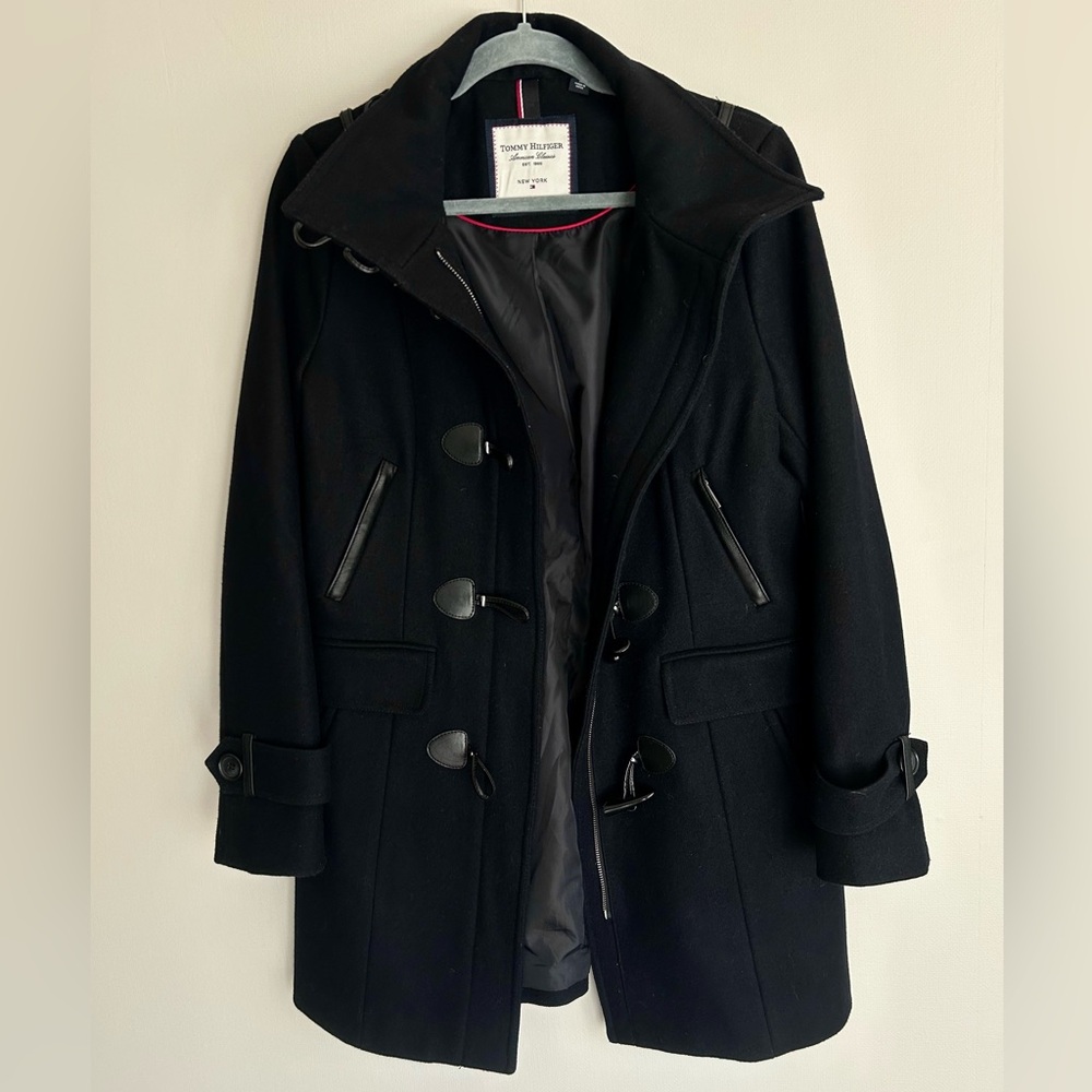 TOMMY HILFIGER Wool Duffle Coat Toggle Military Academia Winter Overcoat Size M - Picture 4 of 15